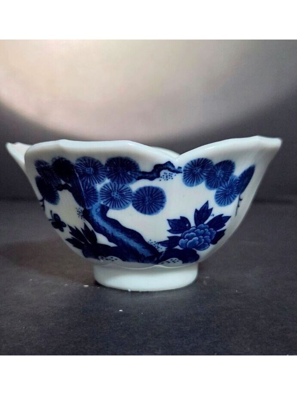 Vintage Blue and White Porcelain Floral and Children Motif Bowl, 5 Inch Diameter